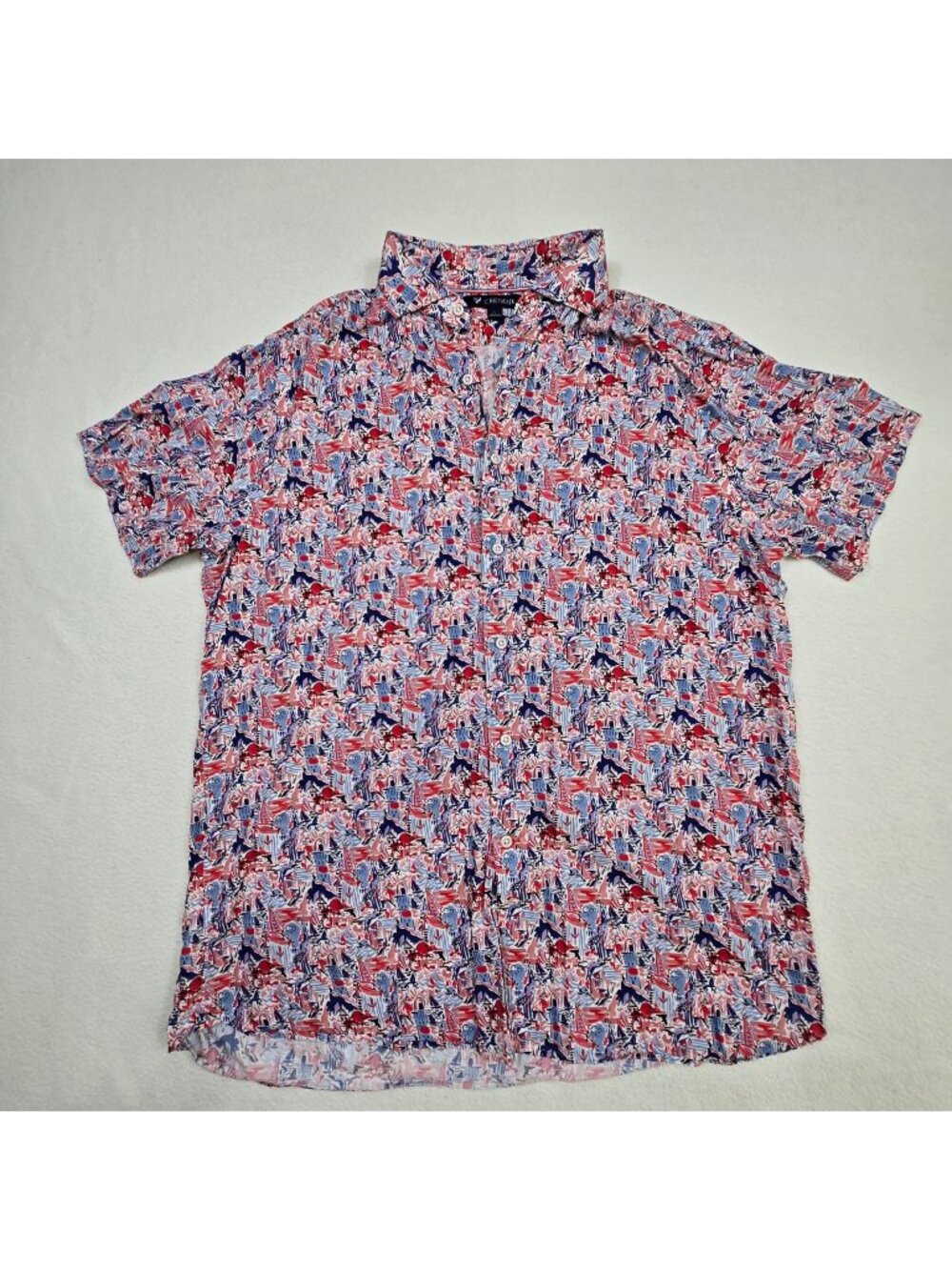 Cremeieux Mens Large Button-Up Shirt Abstract Blue Red Lightweight